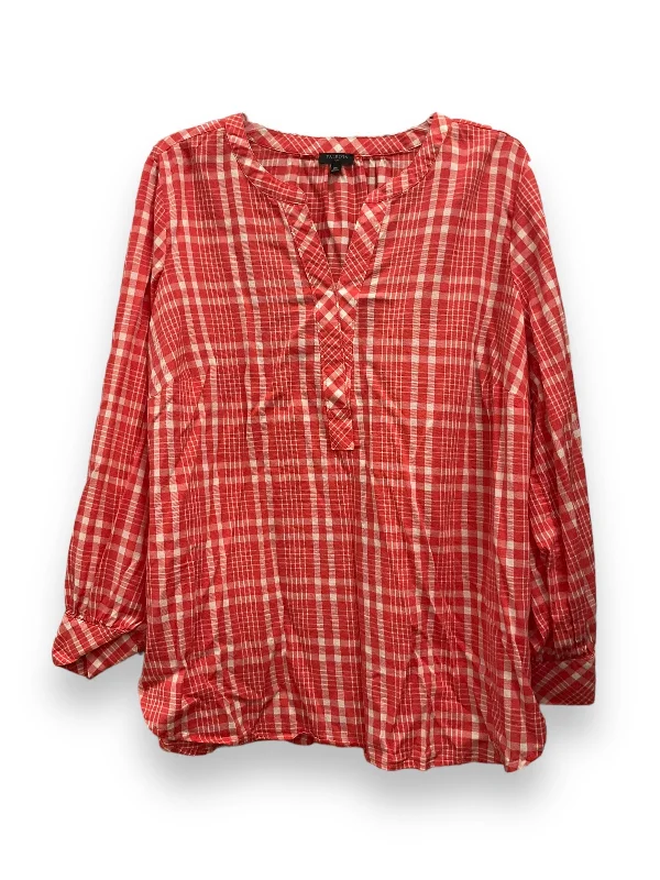 Laid-Back Wear Top Long Sleeve By Talbots In Red & White, Size: 2x