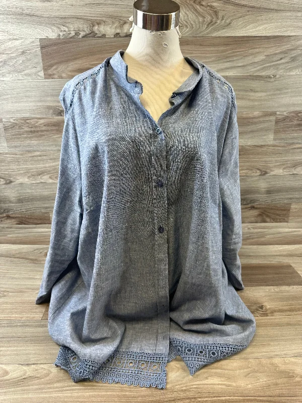 Stylish Tops Top 3/4 Sleeve By Cj Banks In Blue, Size: 3x