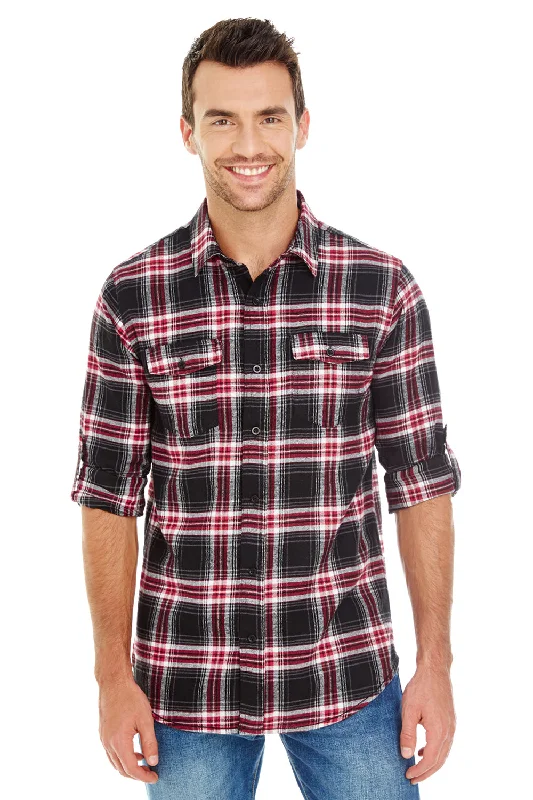 Casual Knitwear Burnside Mens Flannel Long Sleeve Button Down Shirt w/ Double Pockets - Red Casual Knitwear Burnside Mens Flannel Long Sleeve Button Down Shirt w/ Double Pockets - Red