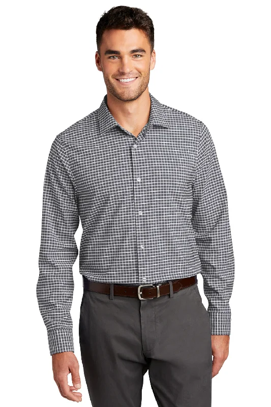 Casual Denim Port Authority Mens City Moisture Wicking Long Sleeve Button Down Shirt - Graphite Grey/White Casual Denim Port Authority Mens City Moisture Wicking Long Sleeve Button Down Shirt - Graphite Grey/White