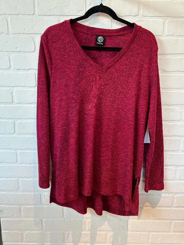 Relaxed Denim Top Long Sleeve Basic By Bobeau In Red, Size: 1x