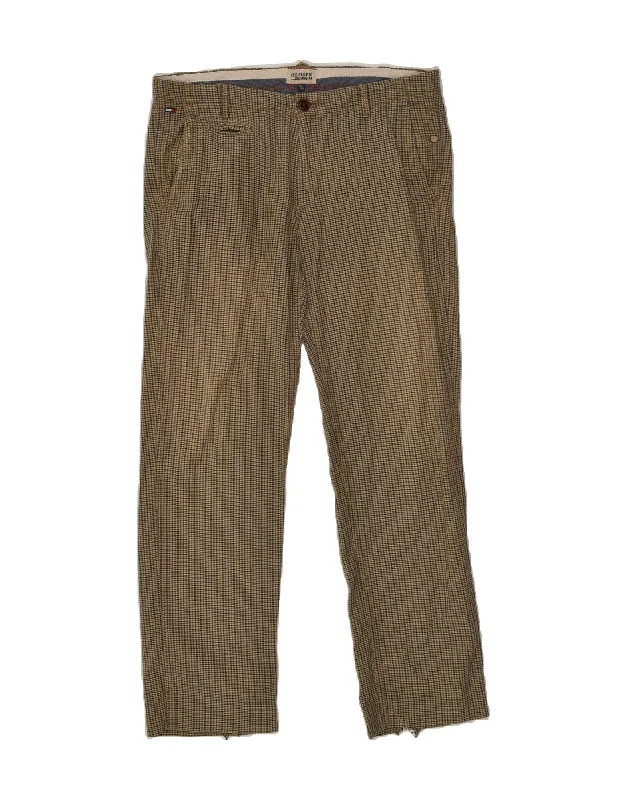 Fashion Comfort TOMMY HILFIGER Mens Straight Chino Trousers W32 L30 Brown Check Cotton