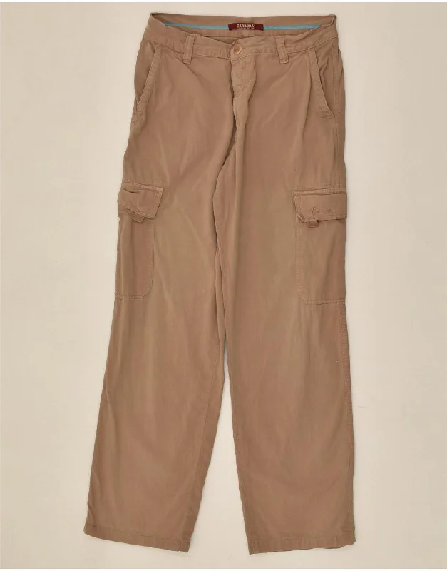 Smart Tops CARRERA Mens Straight Cargo Trousers W33 L33 Brown Cotton