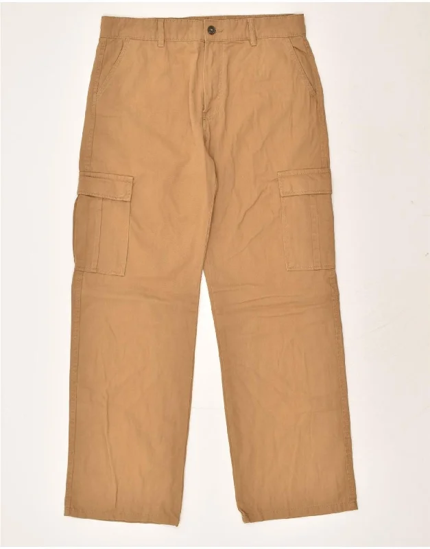 Simple Comfort ALCOTT Mens Straight Cargo Trousers W34 L32 Brown Cotton