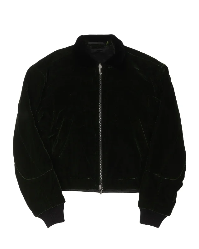 Fashion Comfort Reversible Green & Black Velour Bomber Jacket