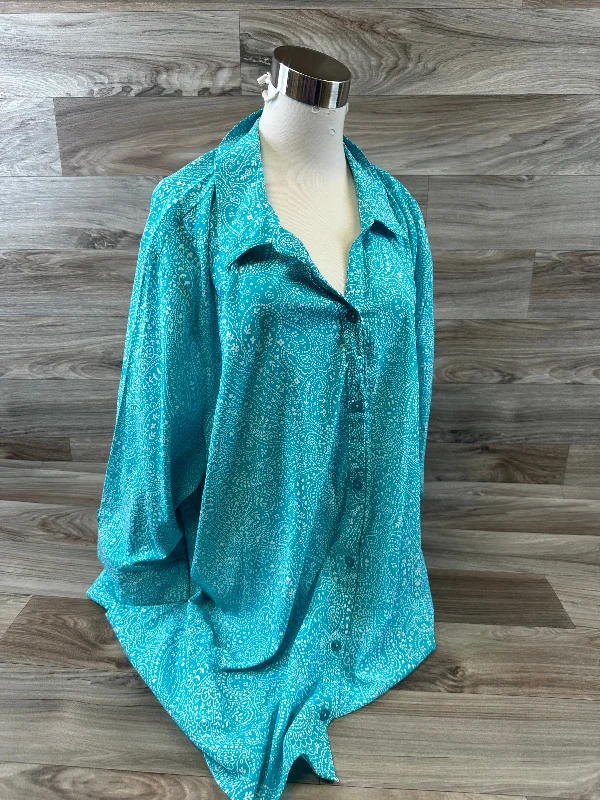 Simple Apparel Top 3/4 Sleeve By Catherines In Green & White, Size: 3x