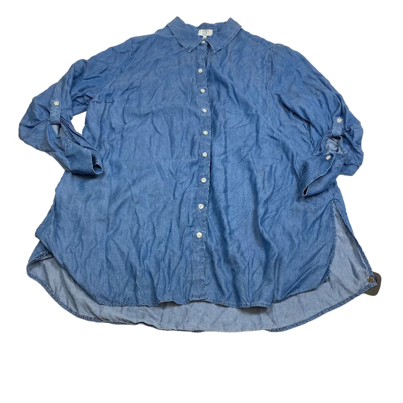 Relaxed Casuals Blue Top Long Sleeve Crown And Ivy, Size 3x