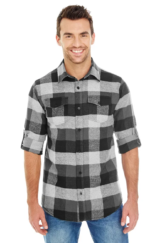 Modern Casuals Burnside Mens Flannel Long Sleeve Button Down Shirt w/ Double Pockets - Black/Grey Modern Casuals Burnside Mens Flannel Long Sleeve Button Down Shirt w/ Double Pockets - Black/Grey