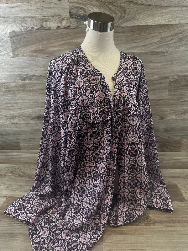 Comfy Suits Top Long Sleeve By Croft And Barrow In Purple & White, Size: 3x