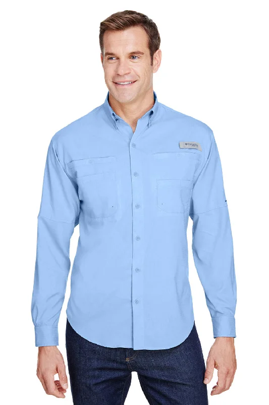 Everyday Comfort Wear Columbia Mens Tamiami II Moisture Wicking Long Sleeve Button Down Shirt w/ Double Pockets - Sail Blue - Closeout Everyday Comfort Wear Columbia Mens Tamiami II Moisture Wicking Long Sleeve Button Down Shirt w/ Double Pockets - Sail Blue - Closeout