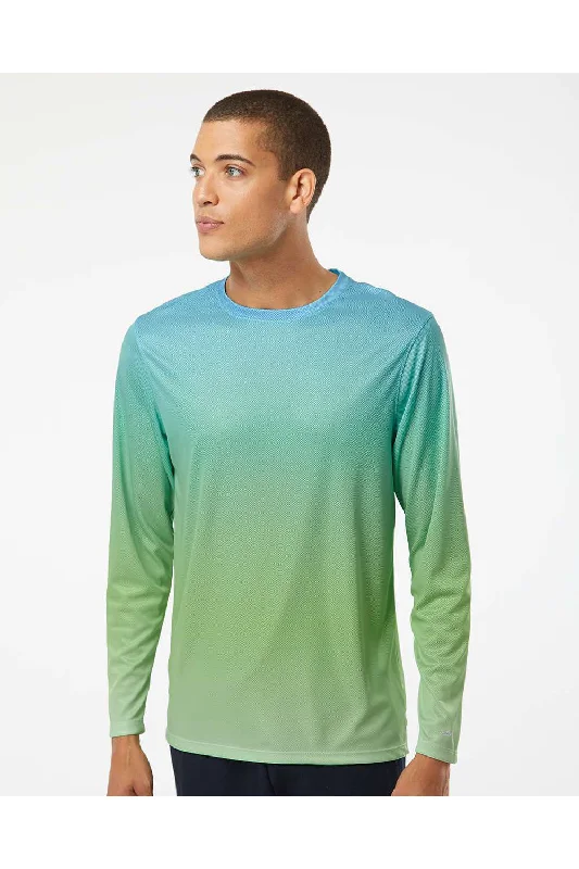 Flexible Styles Paragon Mens Barbados Performance Moisture Wicking Pin Dot Long Sleeve Crewneck T-Shirt - Aqua Blue/Light Lime Green Flexible Styles Paragon Mens Barbados Performance Moisture Wicking Pin Dot Long Sleeve Crewneck T-Shirt - Aqua Blue/Light Lime Green
