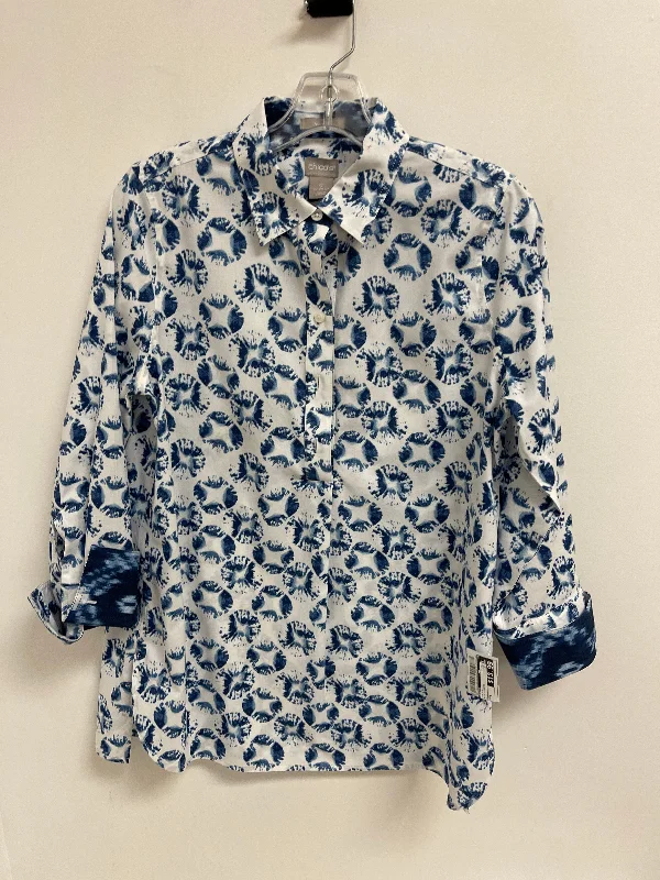 Cool Gear Top Long Sleeve By Chicos In Blue & White, Size: S