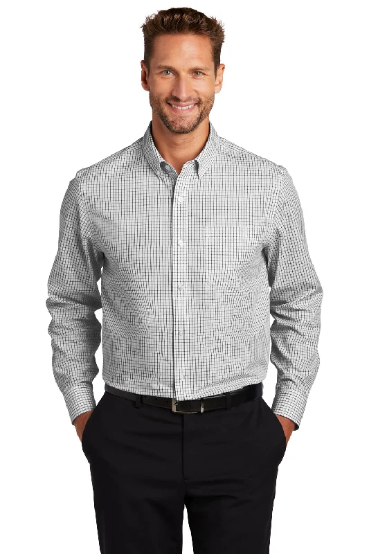 Soft Layers Red House Mens Check Wrinkle Resistant Long Sleeve Button Down Shirt w/ Pocket - Black/White - Closeout Soft Layers Red House Mens Check Wrinkle Resistant Long Sleeve Button Down Shirt w/ Pocket - Black/White - Closeout