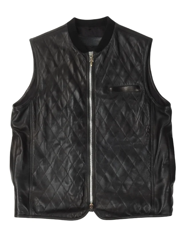 Outdoor Clothing Quilted Cross Patch Leather Vest