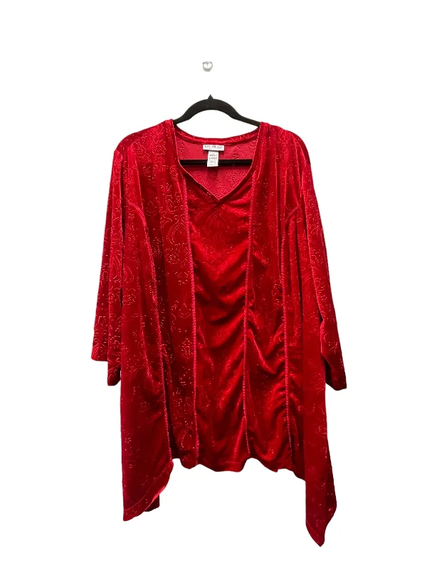 Casual Essentials Top 3/4 Sleeve By Catherines In Red, Size: 3x