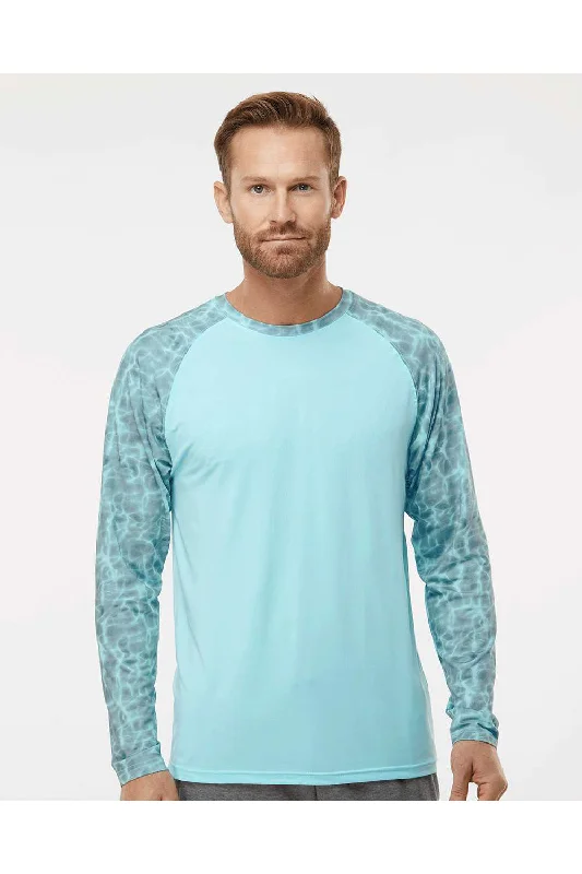 Street-Friendly Wear Paragon Mens Panama Colorblock Moisture Wicking Long Sleeve Crewneck T-Shirt - Grey Aqua Water - Closeout Street-Friendly Wear Paragon Mens Panama Colorblock Moisture Wicking Long Sleeve Crewneck T-Shirt - Grey Aqua Water - Closeout