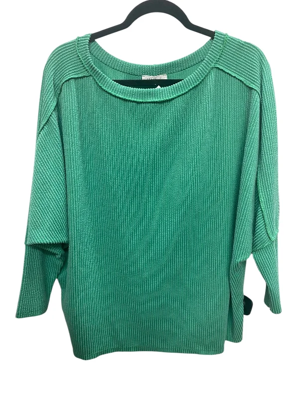 Casual Essentials Top Long Sleeve By Reborn J In Green, Size: L