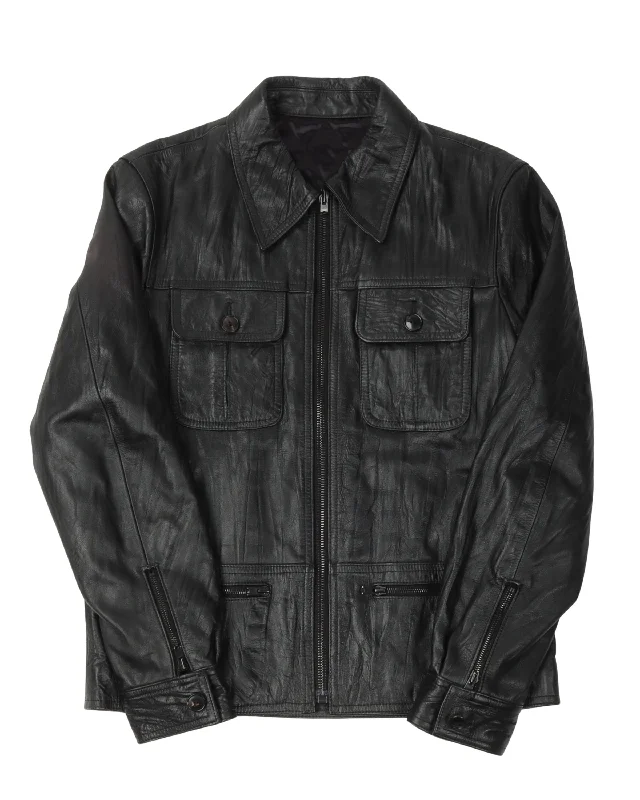 Weekend Wear Noir 04 Leather Zip-Up Trucker Jacket
