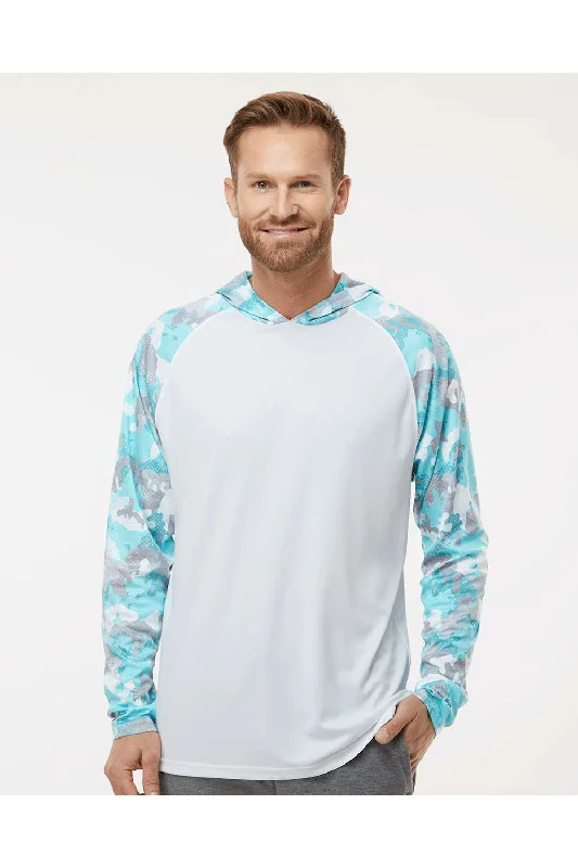 Smart Looks Paragon Mens Tortuga Extreme Performance Moisture Wicking Long Sleeve Hooded T-Shirt Hoodie - White/Aqua Blue Camo Smart Looks Paragon Mens Tortuga Extreme Performance Moisture Wicking Long Sleeve Hooded T-Shirt Hoodie - White/Aqua Blue Camo
