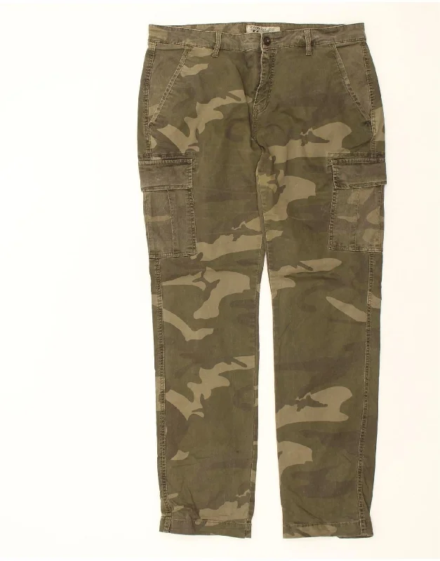 Lightwear Options OVS Mens Slim Cargo Trousers IT 54 2XL W38 L34 Khaki Camouflage Cotton