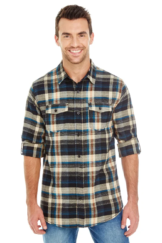 Classic Jackets Burnside Mens Flannel Long Sleeve Button Down Shirt w/ Double Pockets - Dark Khaki