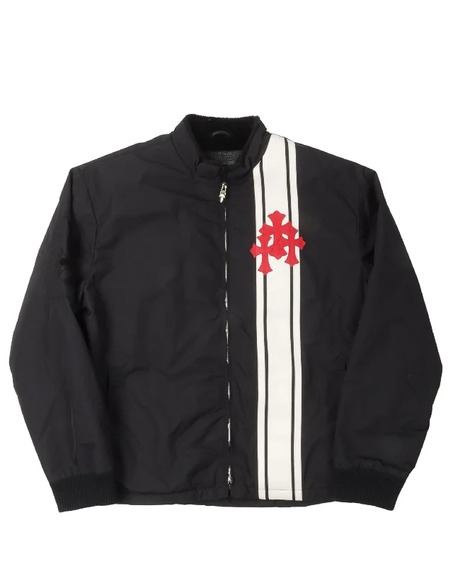Comfortable Shirts Faux Fur Lined Cemetery Cross Patch Racing Jacket