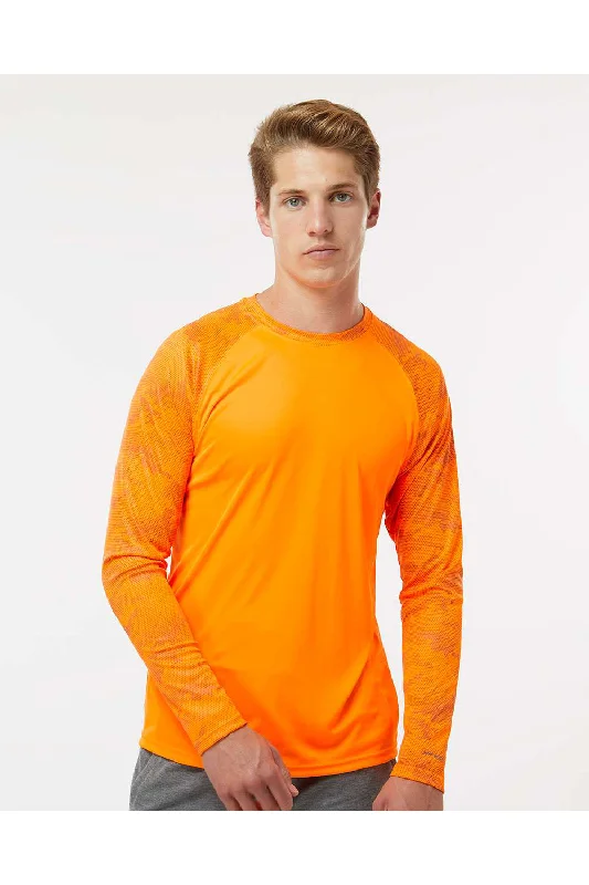 Modern Apparel Paragon Mens Cayman Performance Moisture Wicking Camo Colorblock Long Sleeve Crewneck T-Shirt - Neon Orange Modern Apparel Paragon Mens Cayman Performance Moisture Wicking Camo Colorblock Long Sleeve Crewneck T-Shirt - Neon Orange