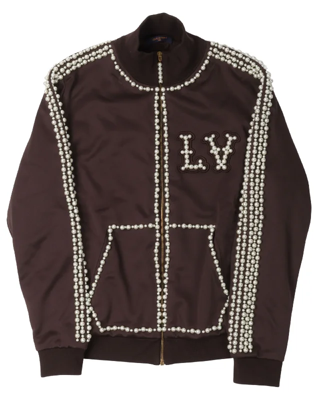 Cozy Essentials Pearl Embellished Technical Cotton Track Top