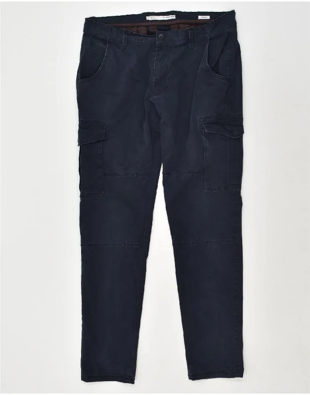 Trendy Styles CLAYTON Mens Slim Cargo Trousers IT 54 2XL W38 L33 Navy Blue Cotton