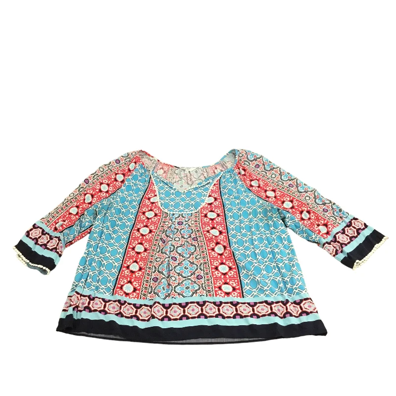 Relaxed Activewear Top Long Sleeve By Crown And Ivy In Blue & Red, Size: 2x