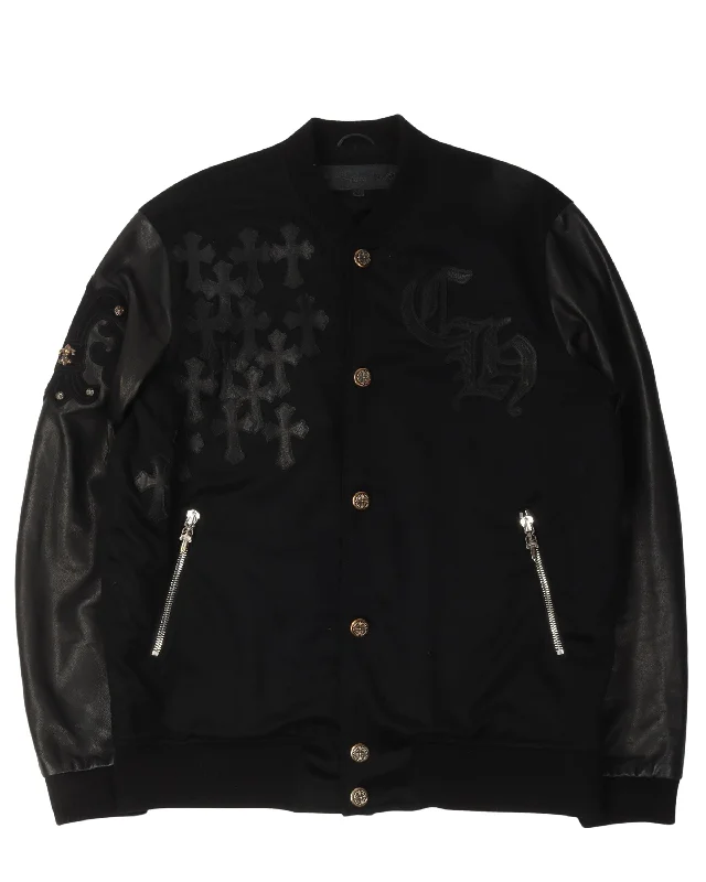 Comfortable Knitwear Cross Patch Cashmere Varsity Jacket