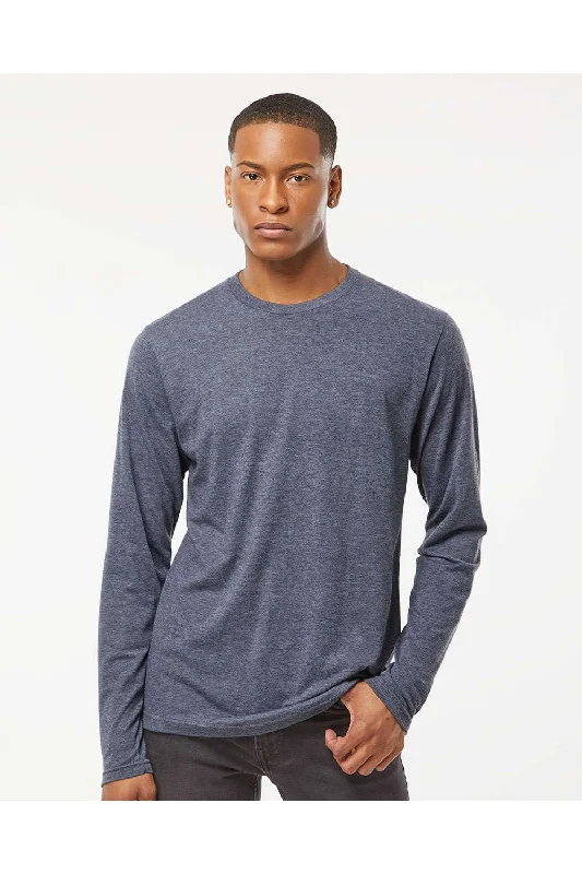 Urban Look Tultex Mens Poly-Rich Long Sleeve Crewneck T-Shirt - Heather Navy Blue