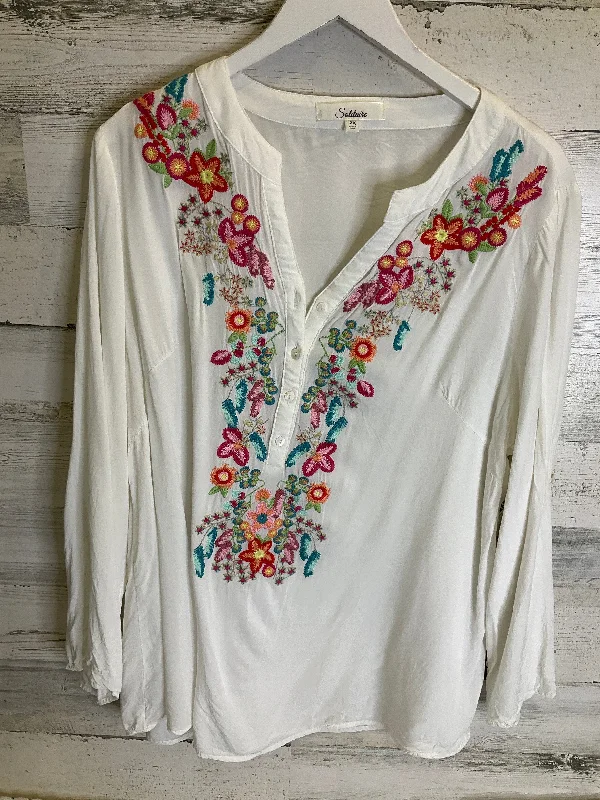 Smart Tops White Top 3/4 Sleeve Solitaire, Size 2x
