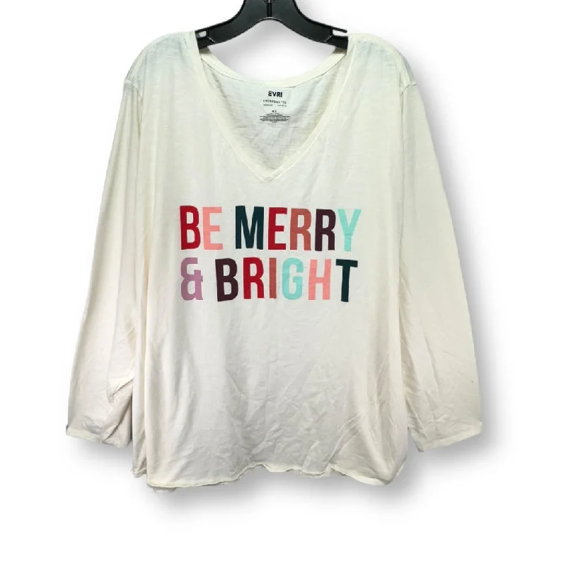 Comfy Hoodies Top Long Sleeve Basic By Evri In Cream, Size: 4x