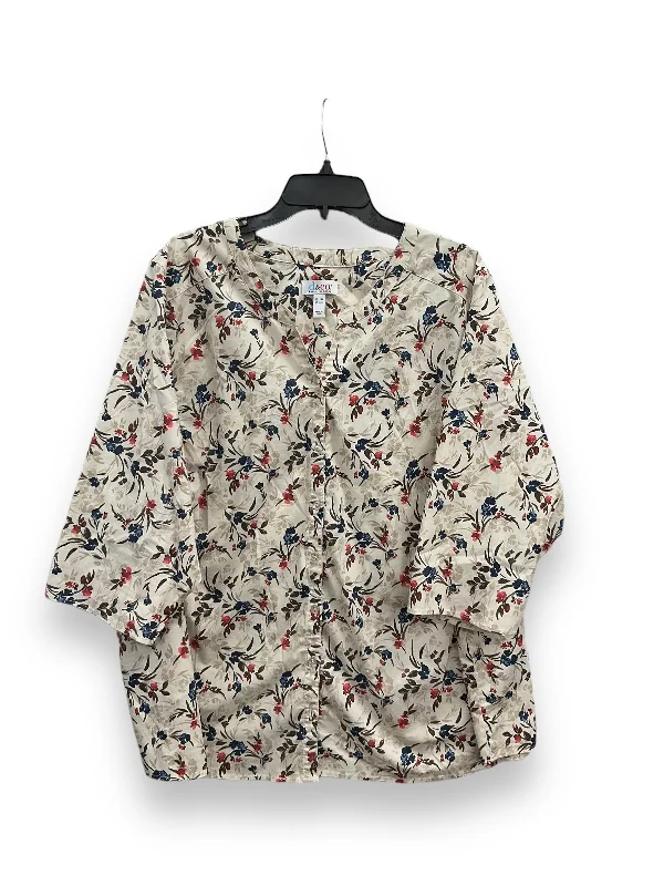 Weekend Wear Floral Print Top 3/4 Sleeve Denim And Company, Size 3x