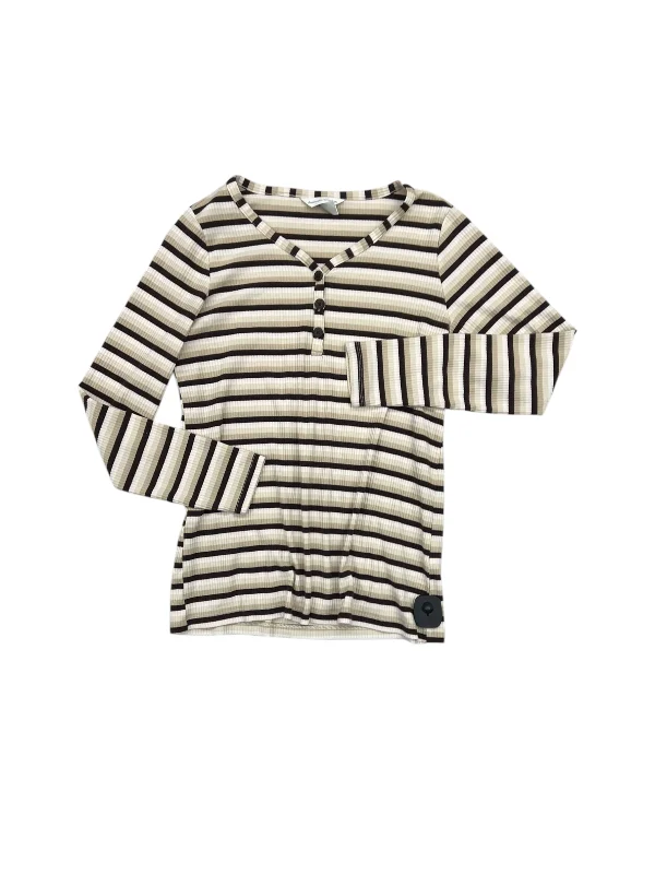 Street Gear Top Long Sleeve Basic By Christopher And Banks In Brown & Cream, Size: S