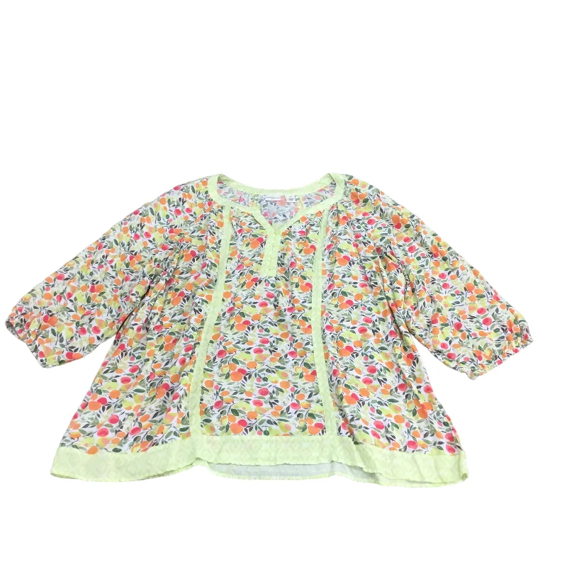 Cool Gear Top Long Sleeve By West Bound In Green & Orange, Size: 1x