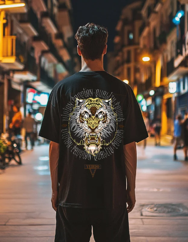 Trendy Styles Tiger Black Oversized Back Graphic Printed Tshirt