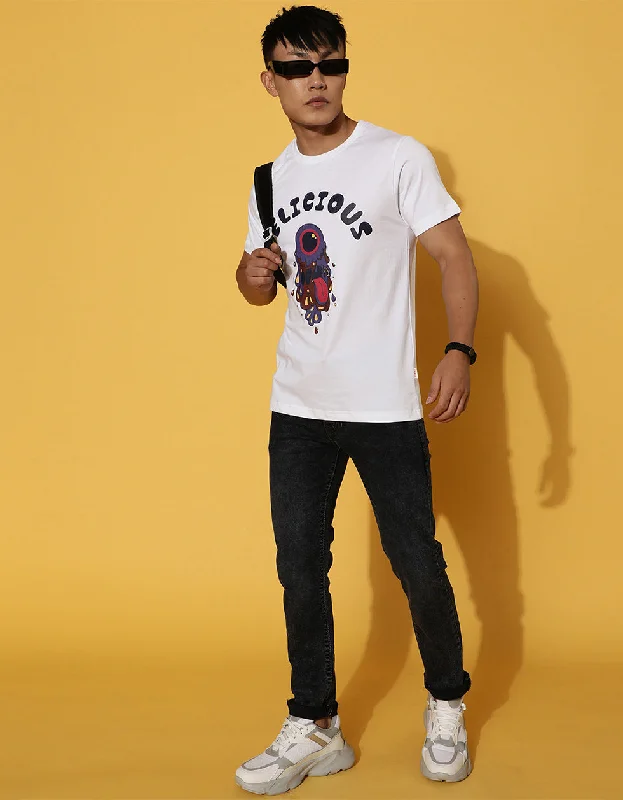 Simple Apparel Delicious White Chest Graphic Regular Printed Tshirt