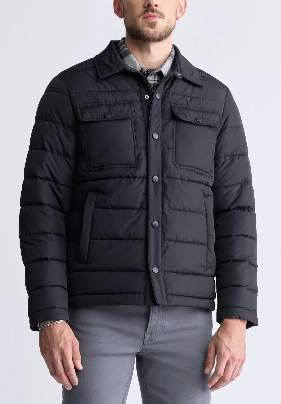 Relaxed Casuals Aiden Men's Quilted Button-Front Jacket, Black - OBMFJ001