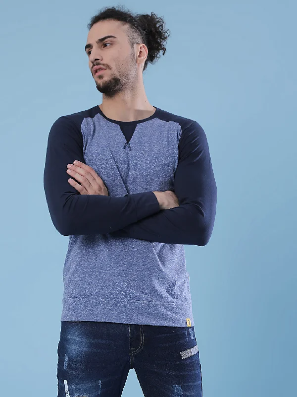 Easy Fit Campus Sutra Colorblock Men's Round Neck Black T-Shirt