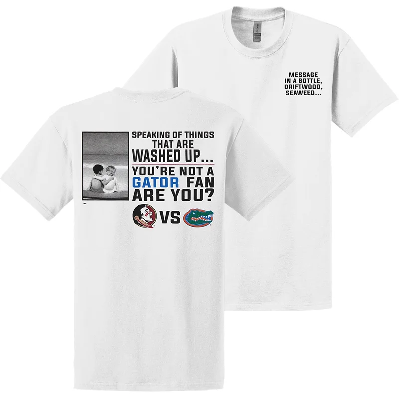 Effortless Comfort Ragz Men's Message in a Bottle Washed Up Gator Design Short Sleeve T-shirt - White Effortless Comfort Ragz Men's Message in a Bottle Washed Up Gator Design Short Sleeve T-shirt - White