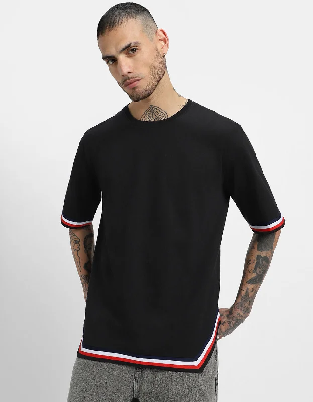 Comfortable Wearables Black Tape Oversized T-shirt