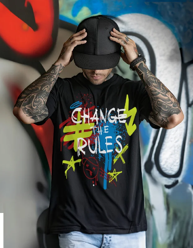 Smart Looks CHANGE THE RULE Black Oversized Front Typographic Printed Tshirt