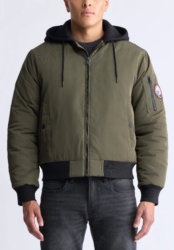 Cozy Sweatshirts Cliff Men's Hooded Zip-Up Bomber Jacket, Green - OBMFB001