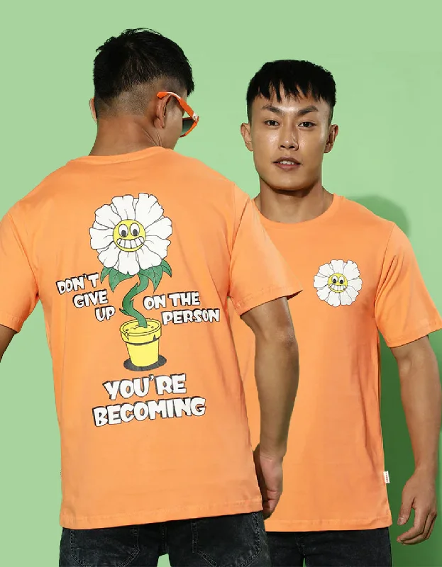 Cool Jackets Don't Give Up Orange Regular Printed Back Graphic Printed Tshirt