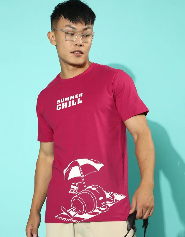 All-Purpose Wear Summer Chill Viva Magenta Regular Front Graphic Printed Tshirt