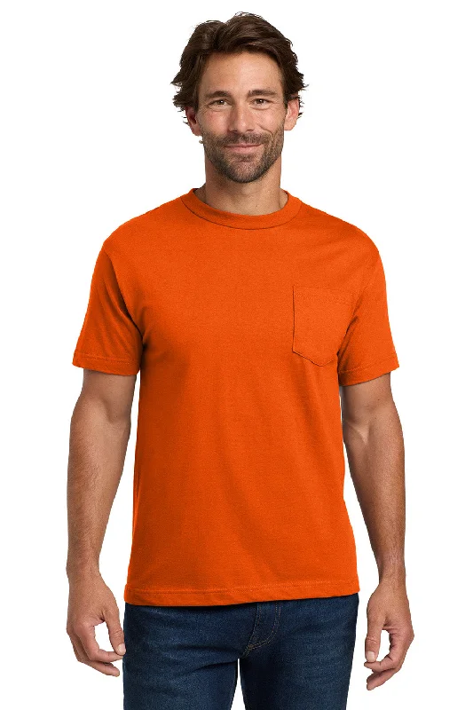 Stylish Looks Hanes Mens Beefy-T Short Sleeve Crewneck T-Shirt w/ Pocket - Orange