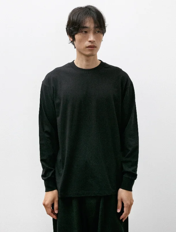 Relaxed Activewear Cotton Jersey Long Sleeve T-Shirt Black