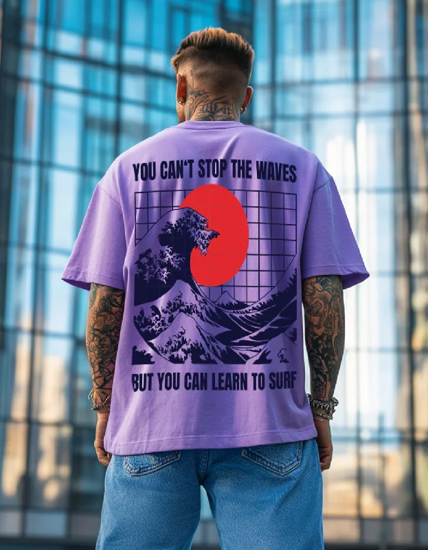 Versatile Outfits WAVES Lilac Oversized Back Graphic Printed Tshirt